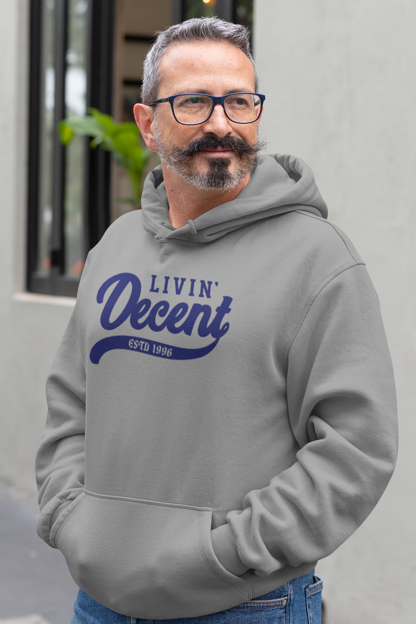 Hoodie W/ Navy Print