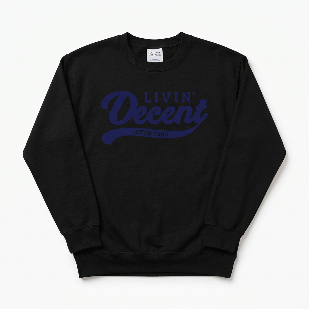 Black crewneck with navy logo