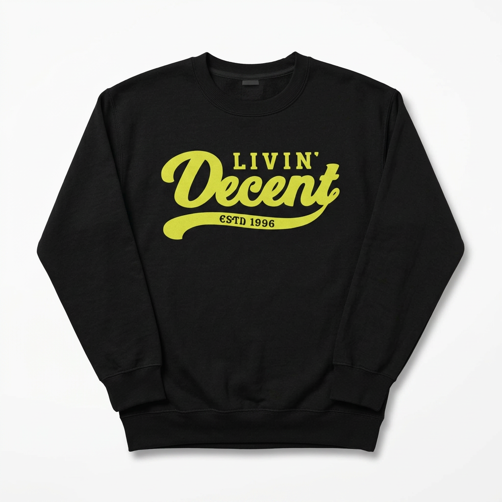 Black crewneck with yellow logo