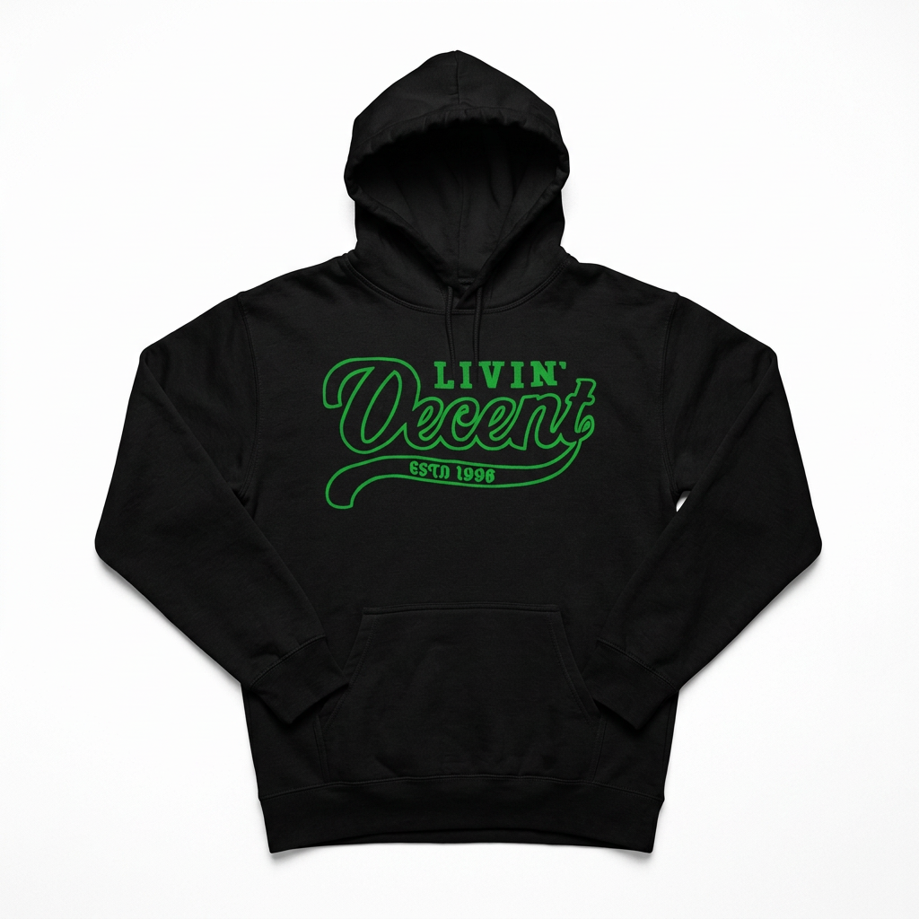 Black hoodie with Kelly green embroidery