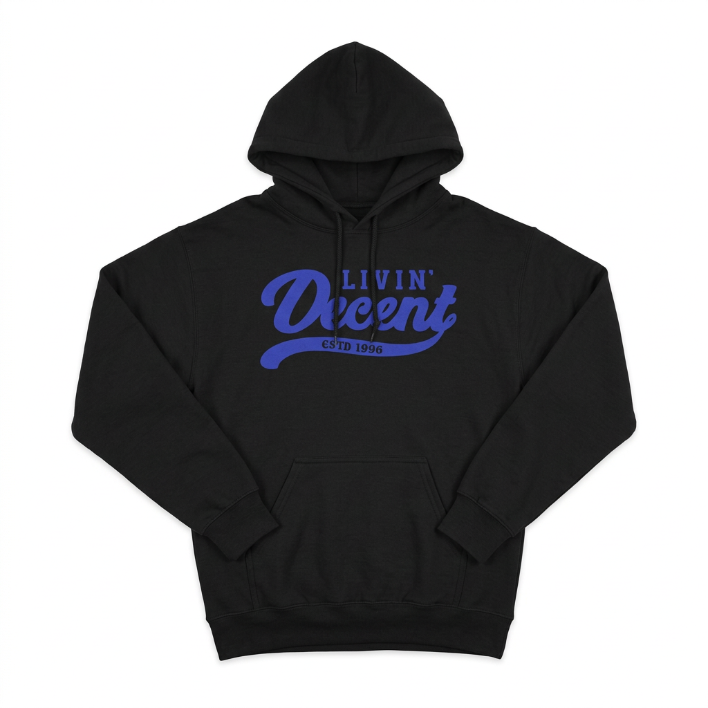 Black hoodie with royal-blue print