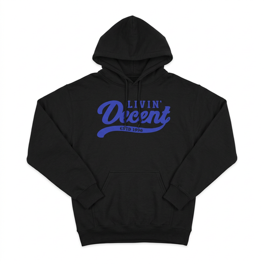 Black hoodie with royal-blue print