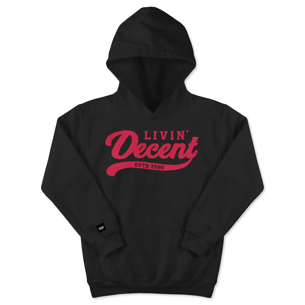 Black youth hoodie with red print