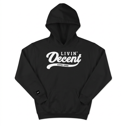 Black youth hoodie with white print