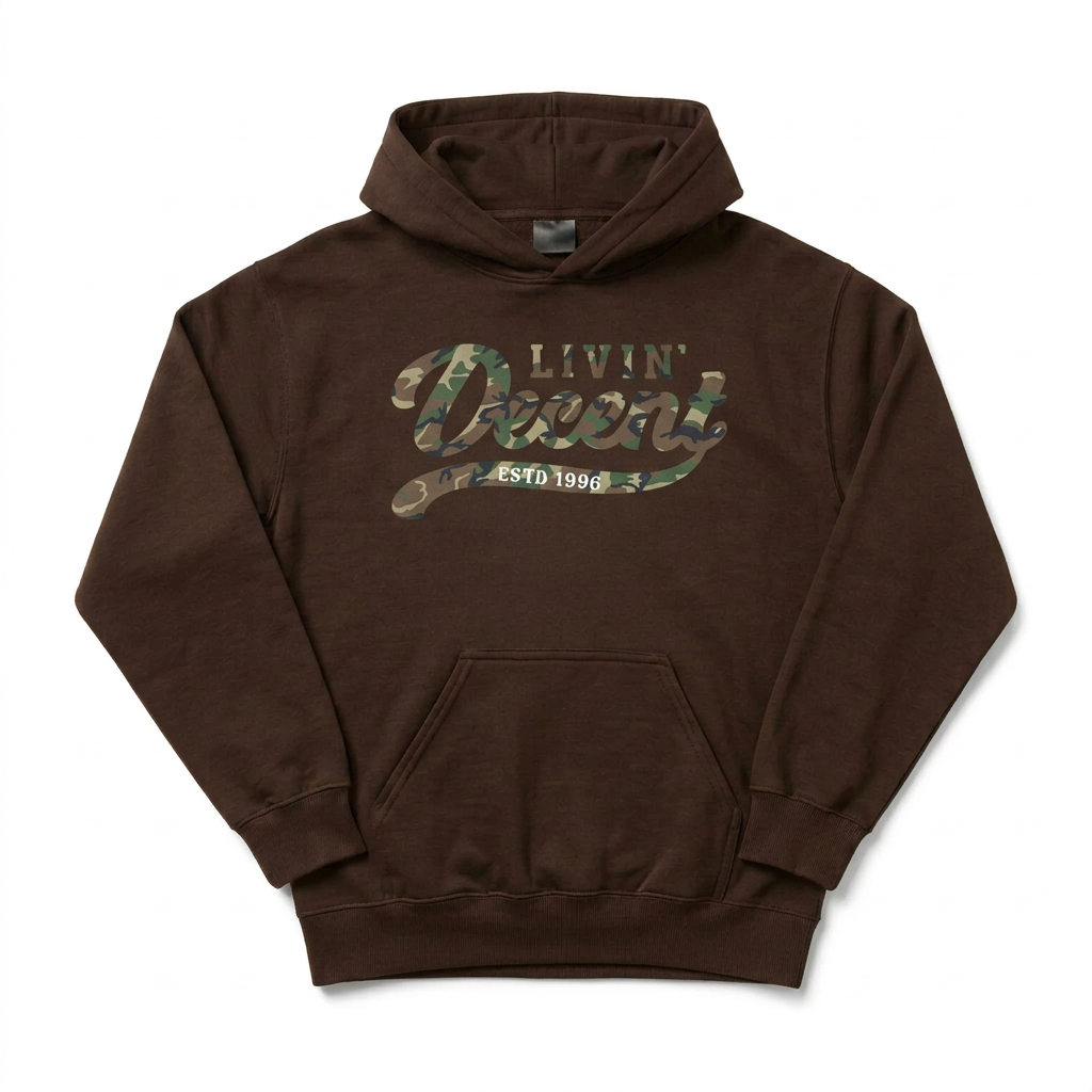 Chocolate brown camo hoodie mockup