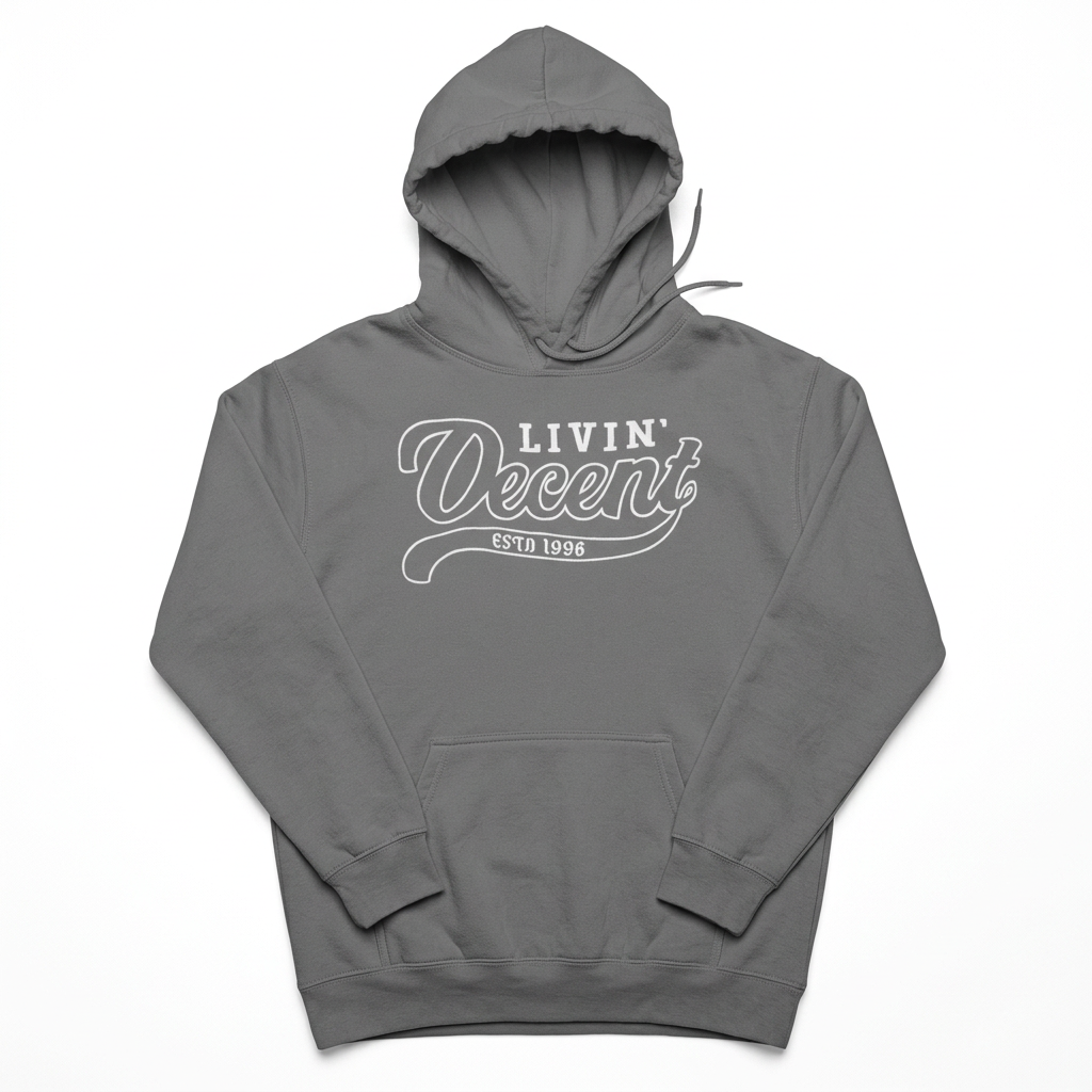 Dark grey hoodie with white embroidery