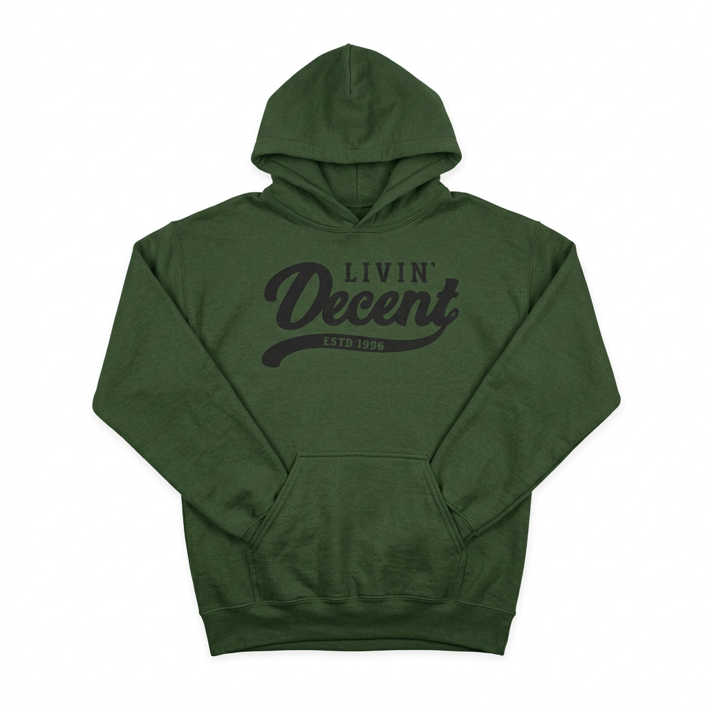 Forest green hoodie with black print