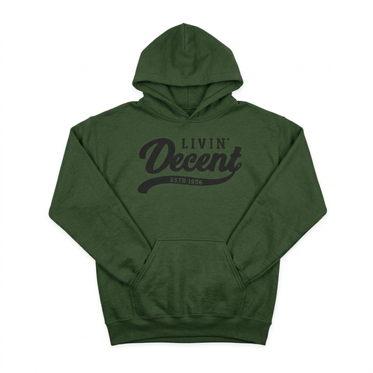 Forest green hoodie with black print