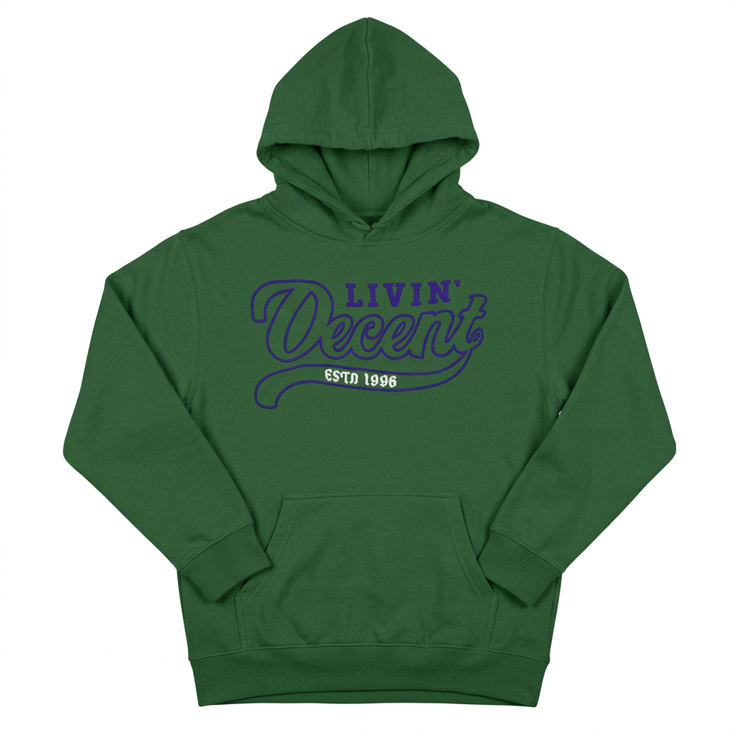 Forest green hoodie with navy embroidery