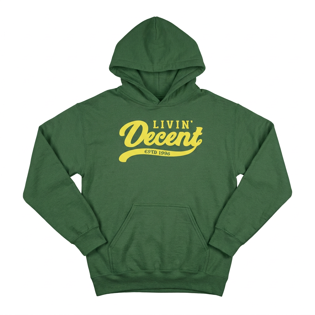 Forest green hoodie with yellow print