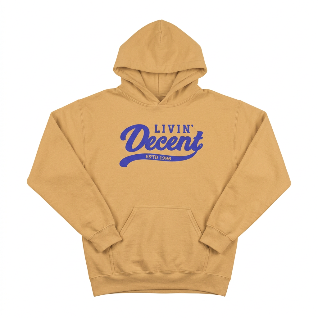 Gold hoodie with royal-blue print