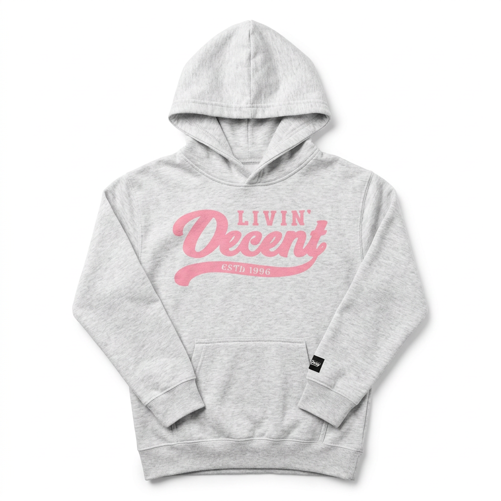 Grey youth hoodie with pink print