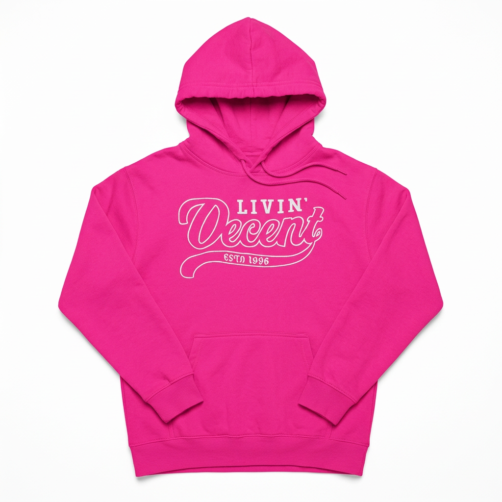 Hot pink hoodie with white embroidery
