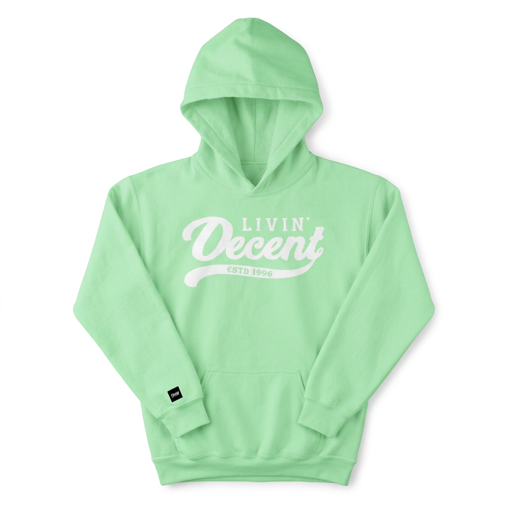 Mint youth hoodie with white print