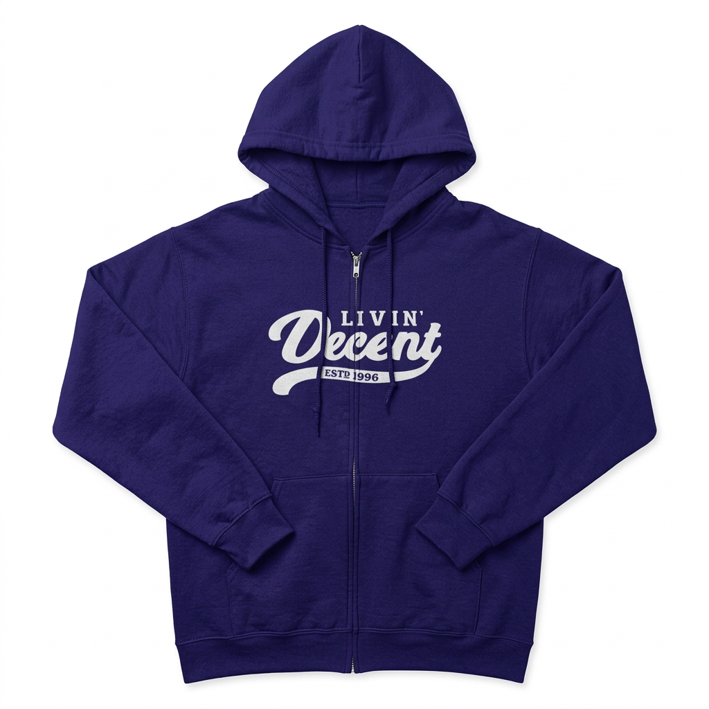 Navy and white zip hoodie flat lay