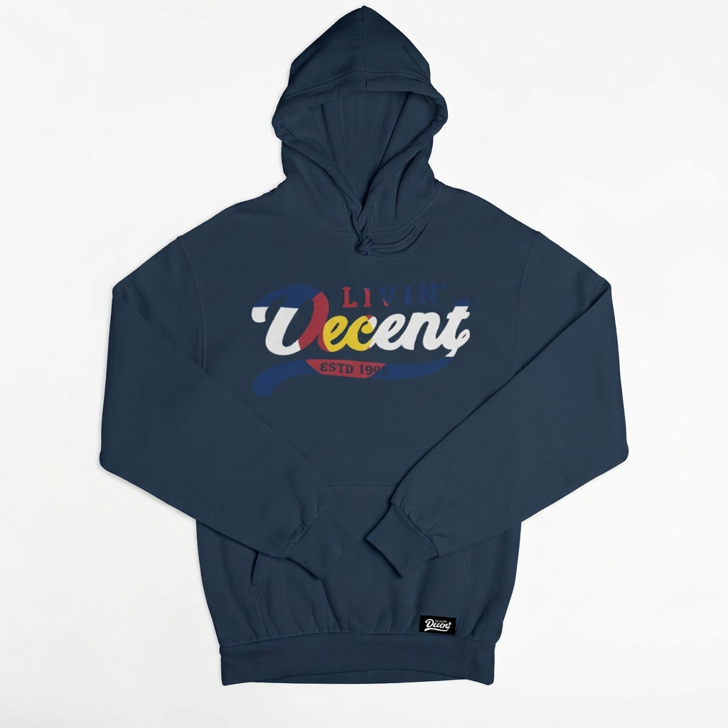 Navy blue hoodie with folded sleeves