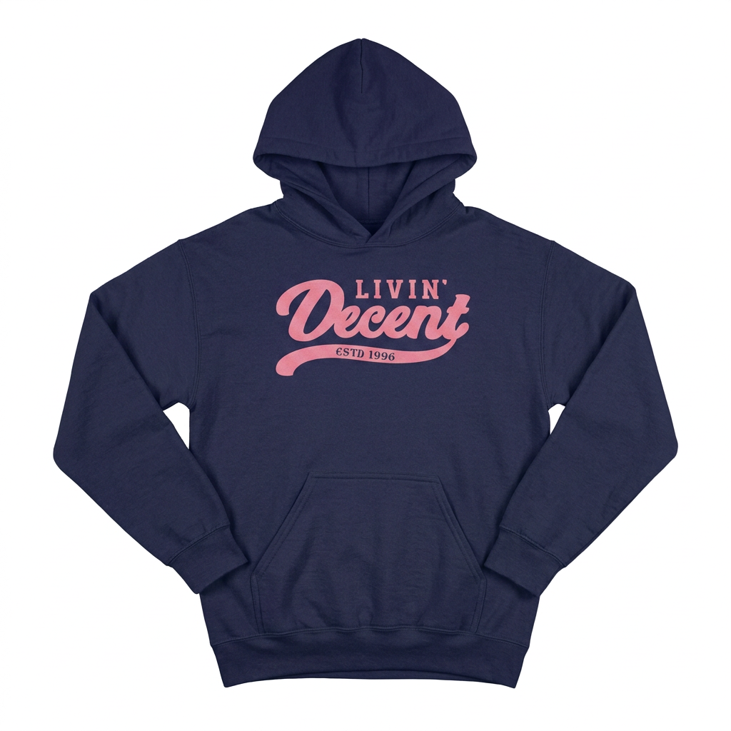 Navy hoodie with pink print