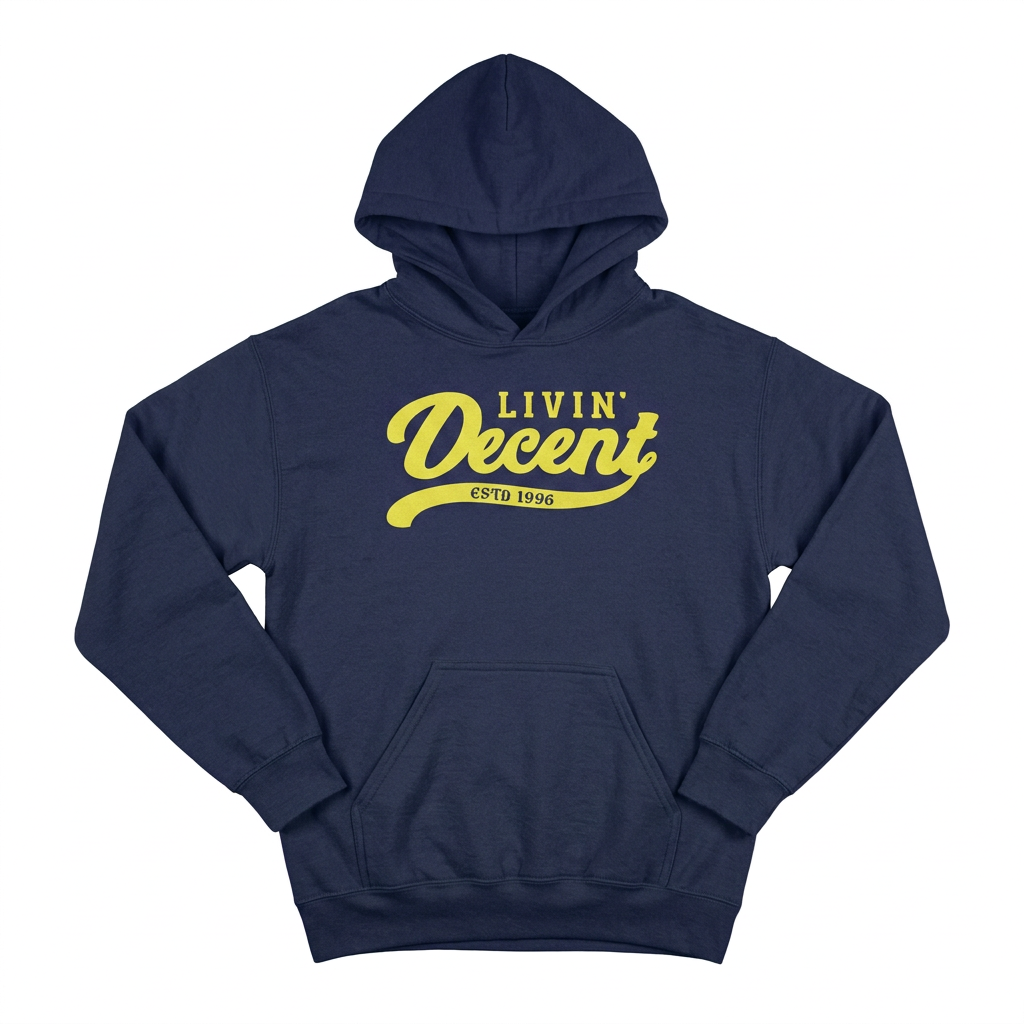 Navy hoodie with yellow print
