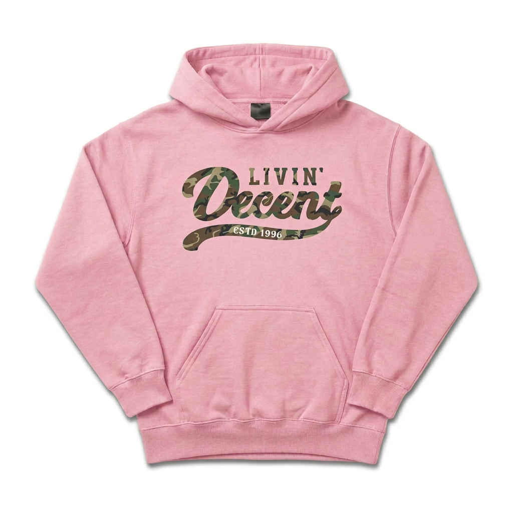 Pink camo hoodie with pure white background