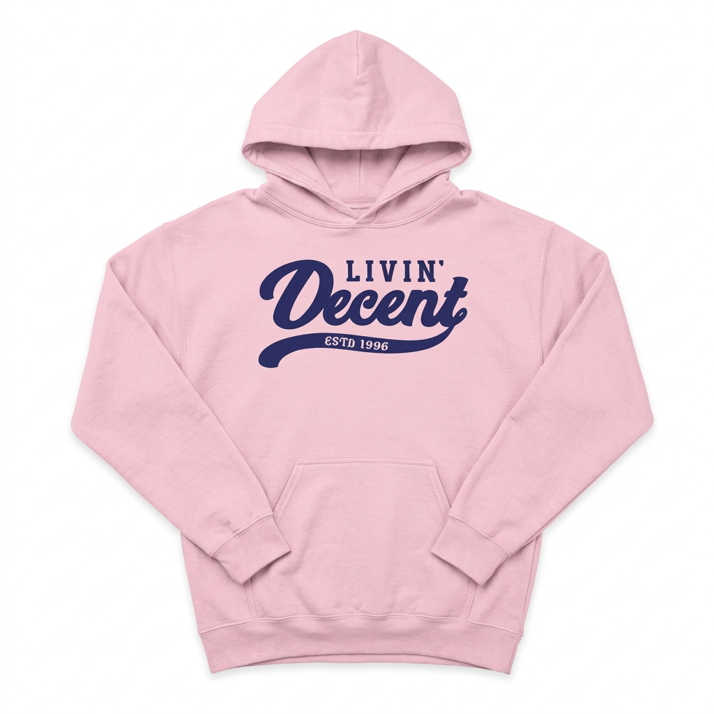 Pink hoodie with navy print