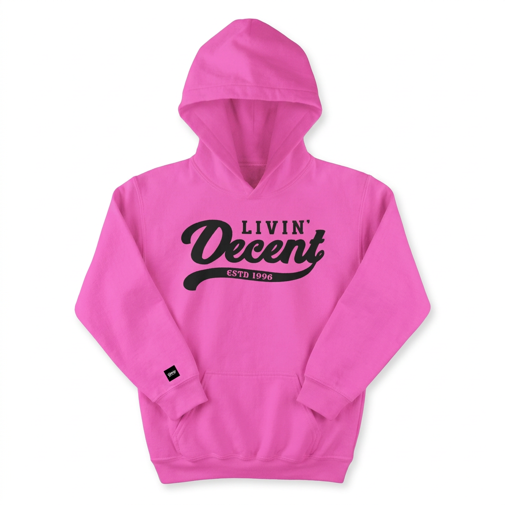 Pink youth hoodie with black print