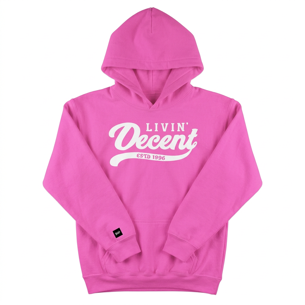 Pink youth hoodie with white print