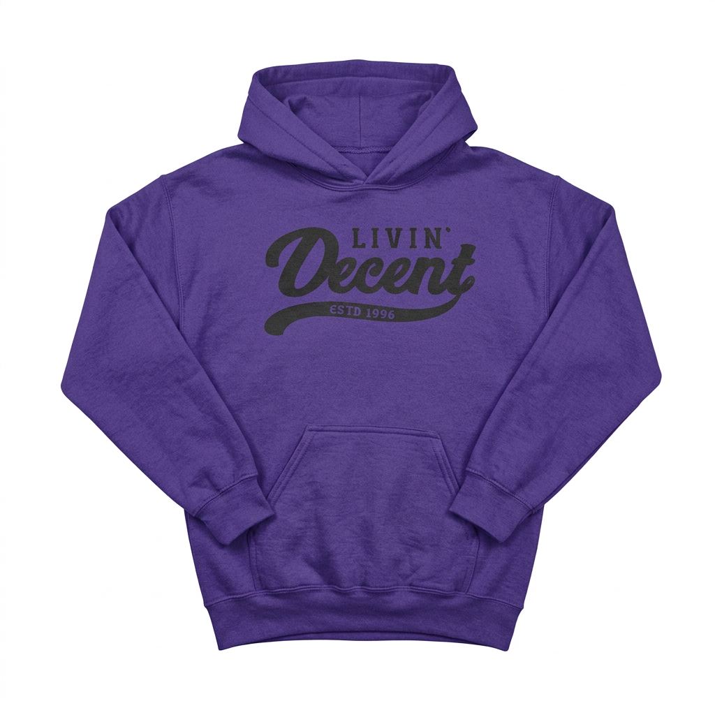 Purple hoodie with black print