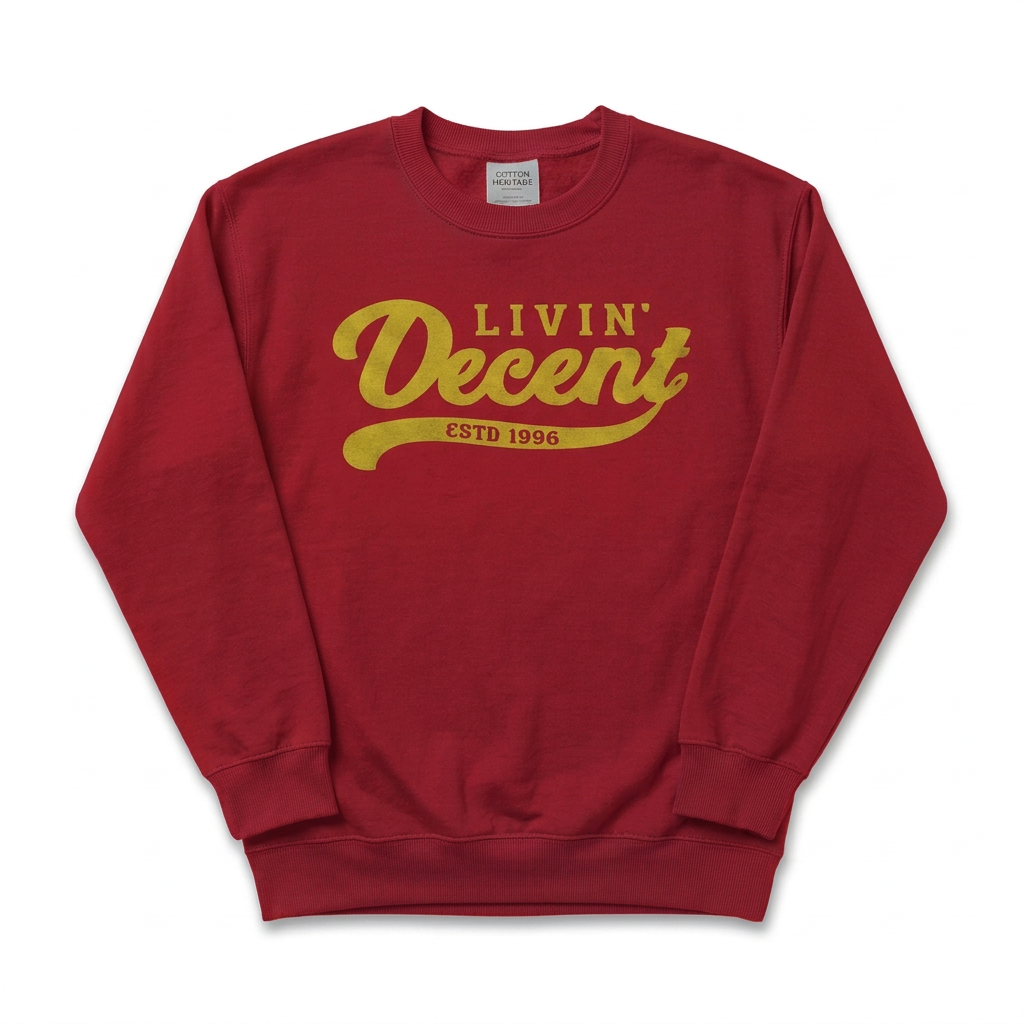 Red crewneck with gold logo
