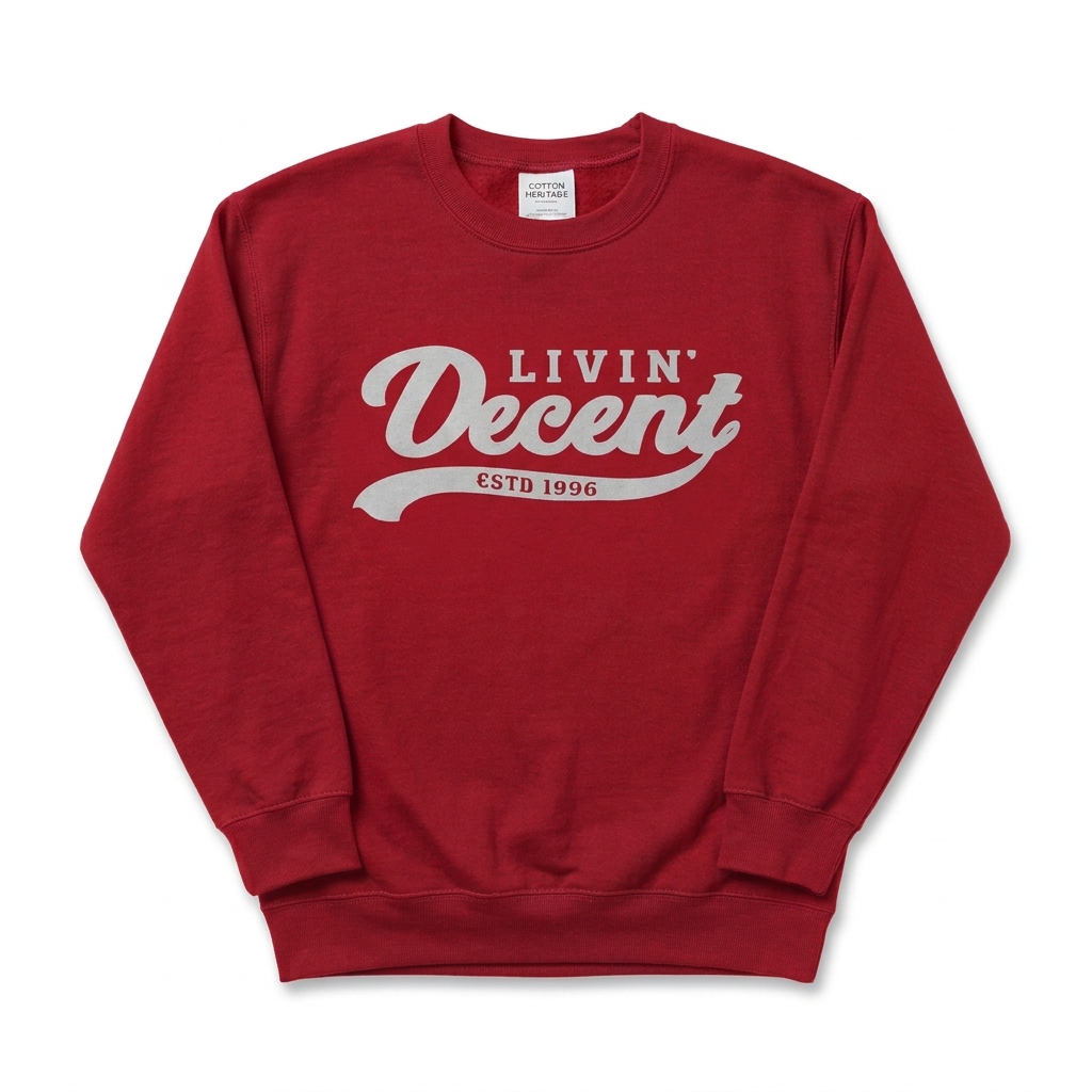 Red crewneck with silver logo