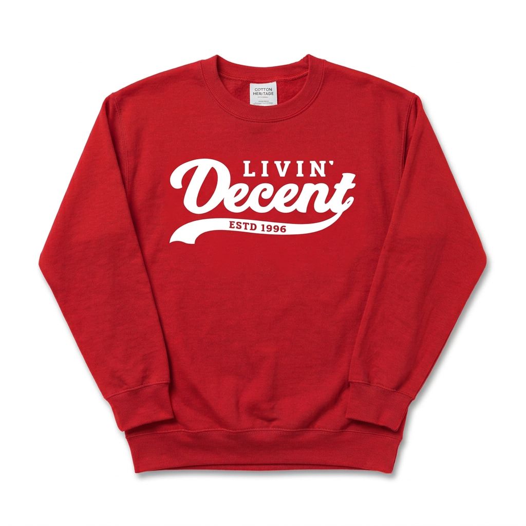 Red crewneck with white logo