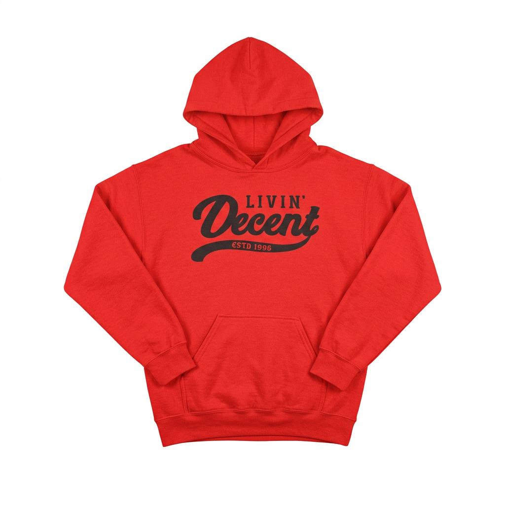 Red hoodie with black print