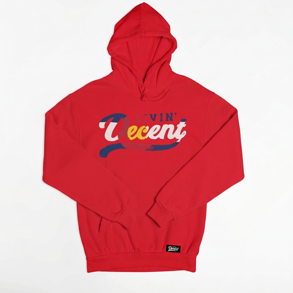 Red hoodie with folded sleeves