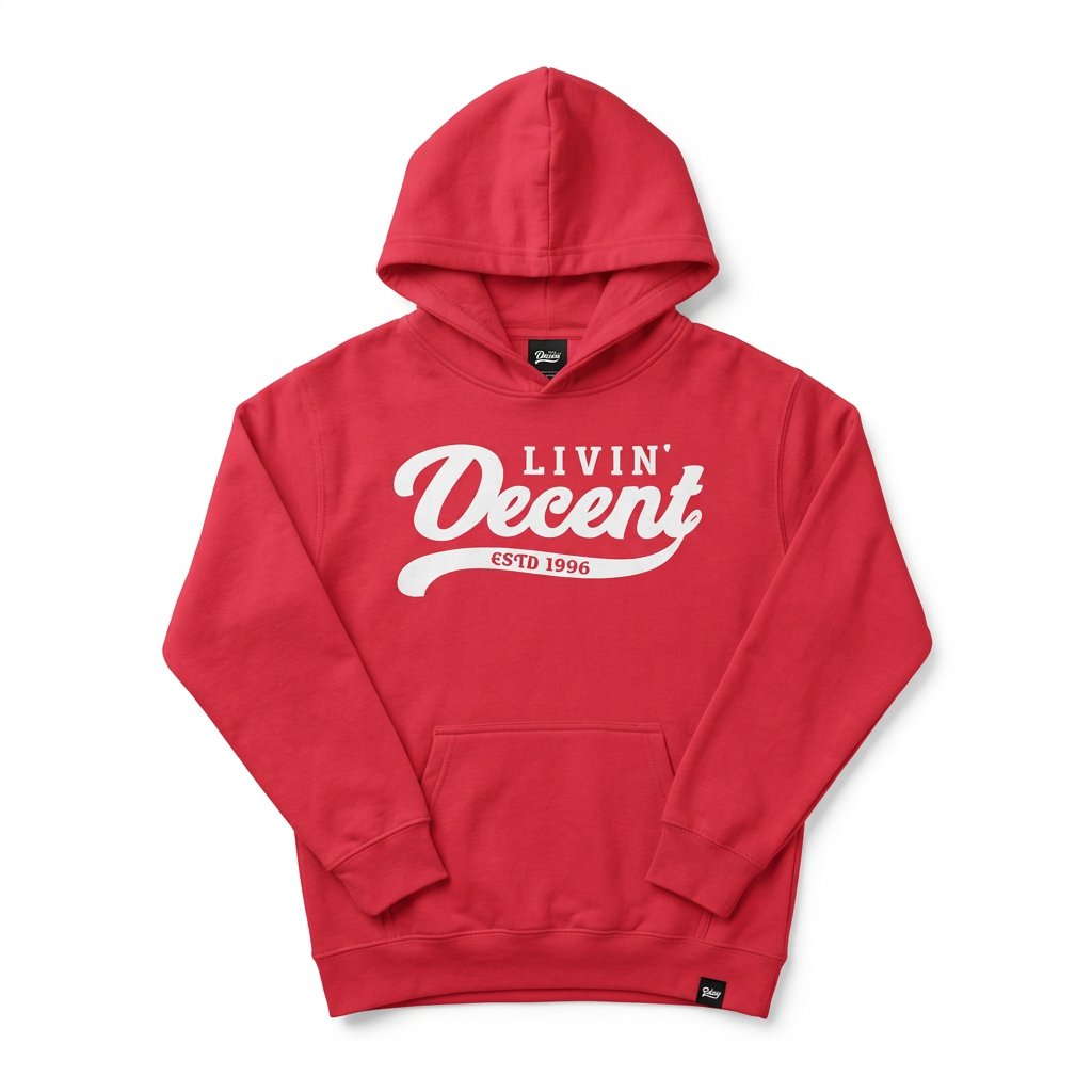 Red youth hoodie with white print