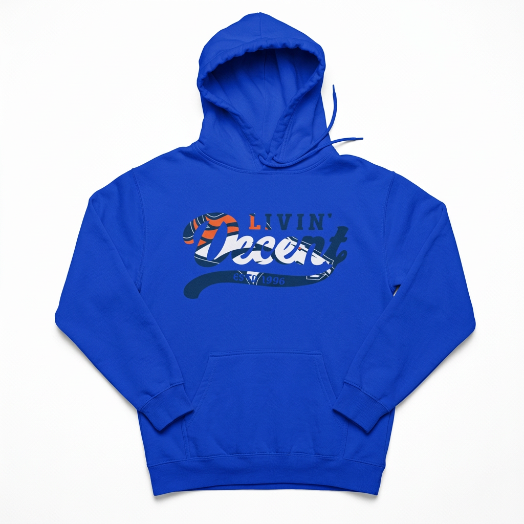 Royal blue A Denver hoodie flat lay