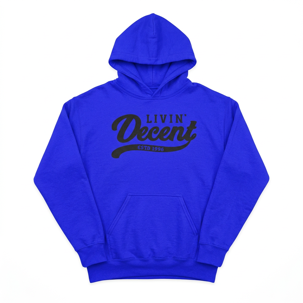 Royal blue hoodie with black print