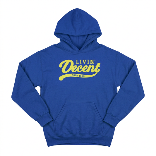 Royal blue hoodie with yellow print