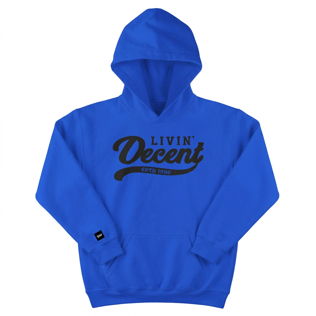 Royal blue youth hoodie with black print