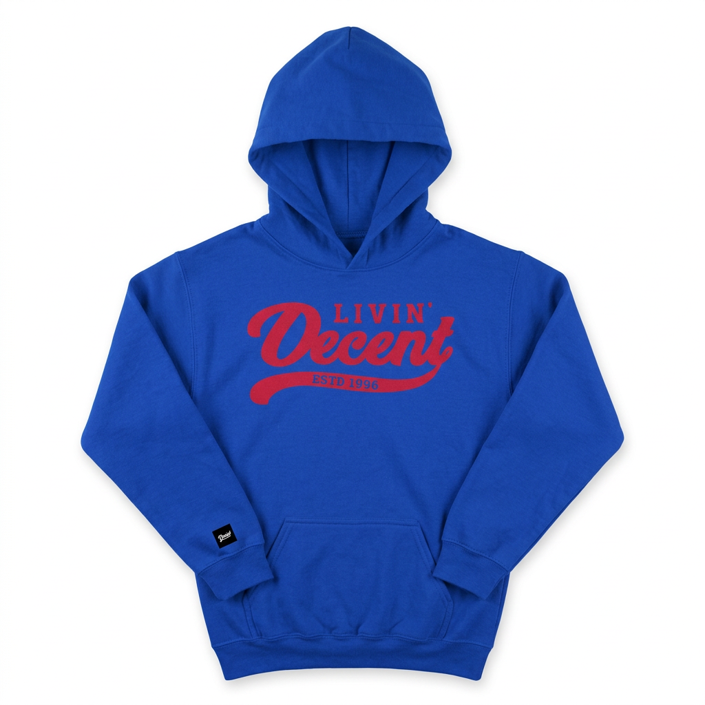 Royal blue youth hoodie with red print