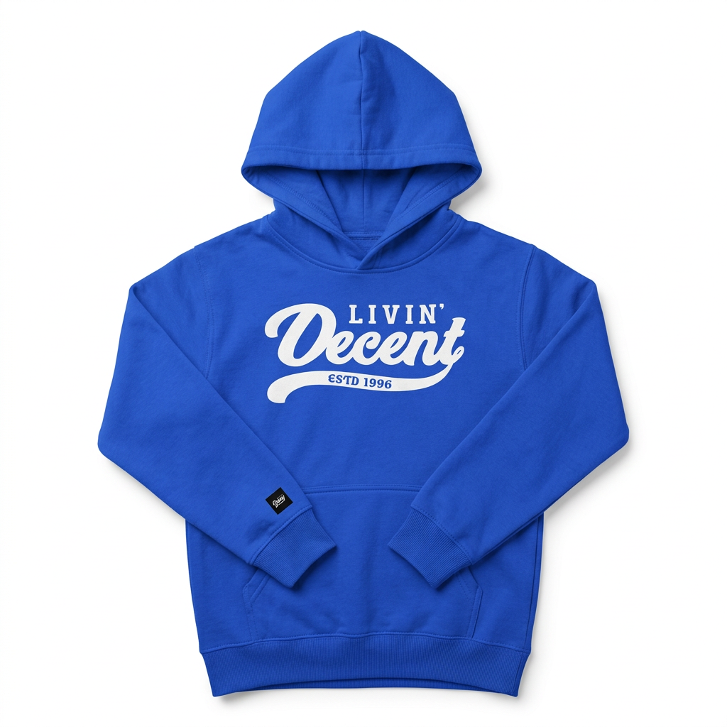 Royal blue youth hoodie with white print