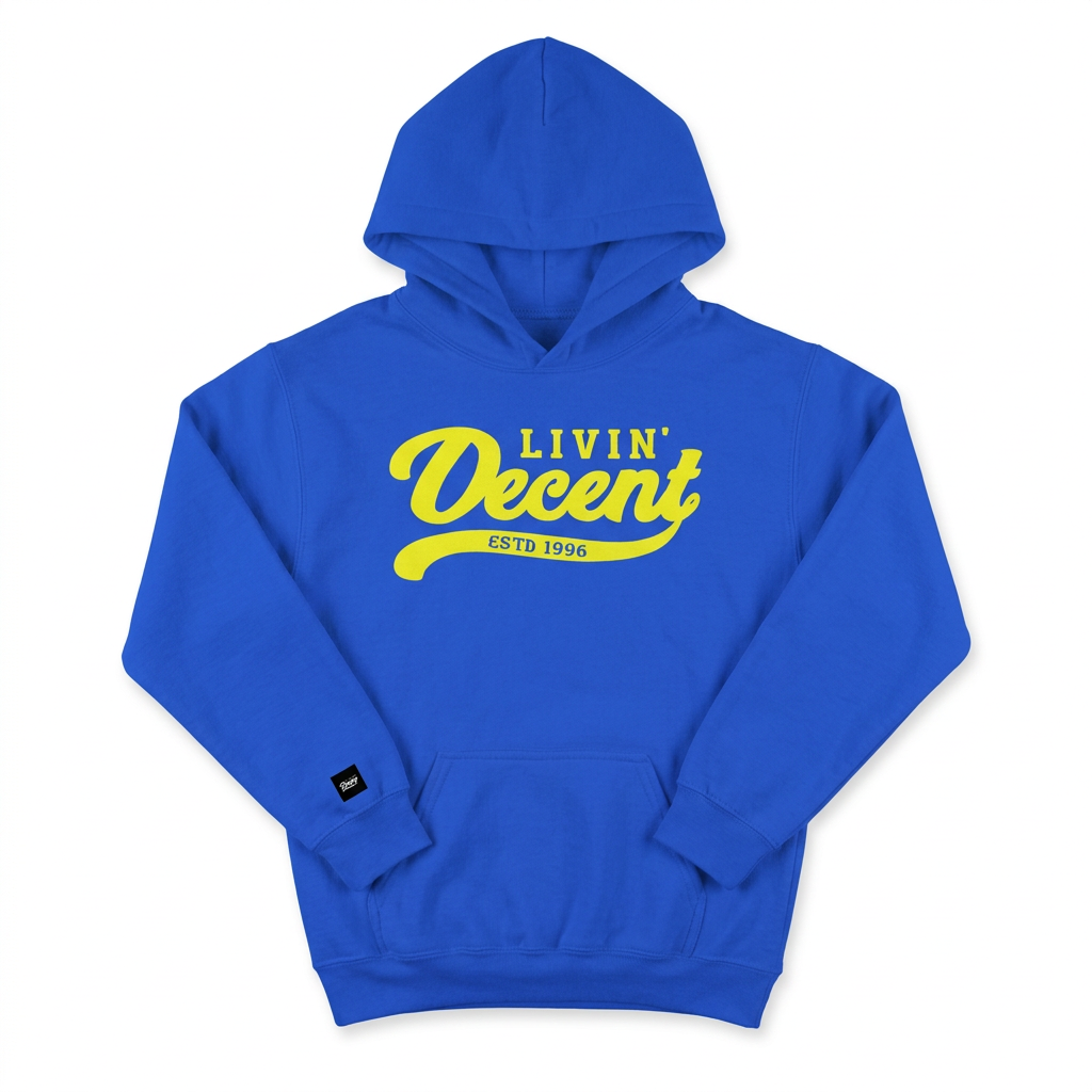 Royal blue youth hoodie with yellow print