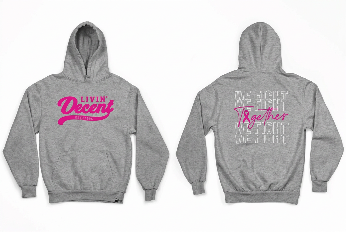 Sports grey We Fight Livin Decent hoodie mockup