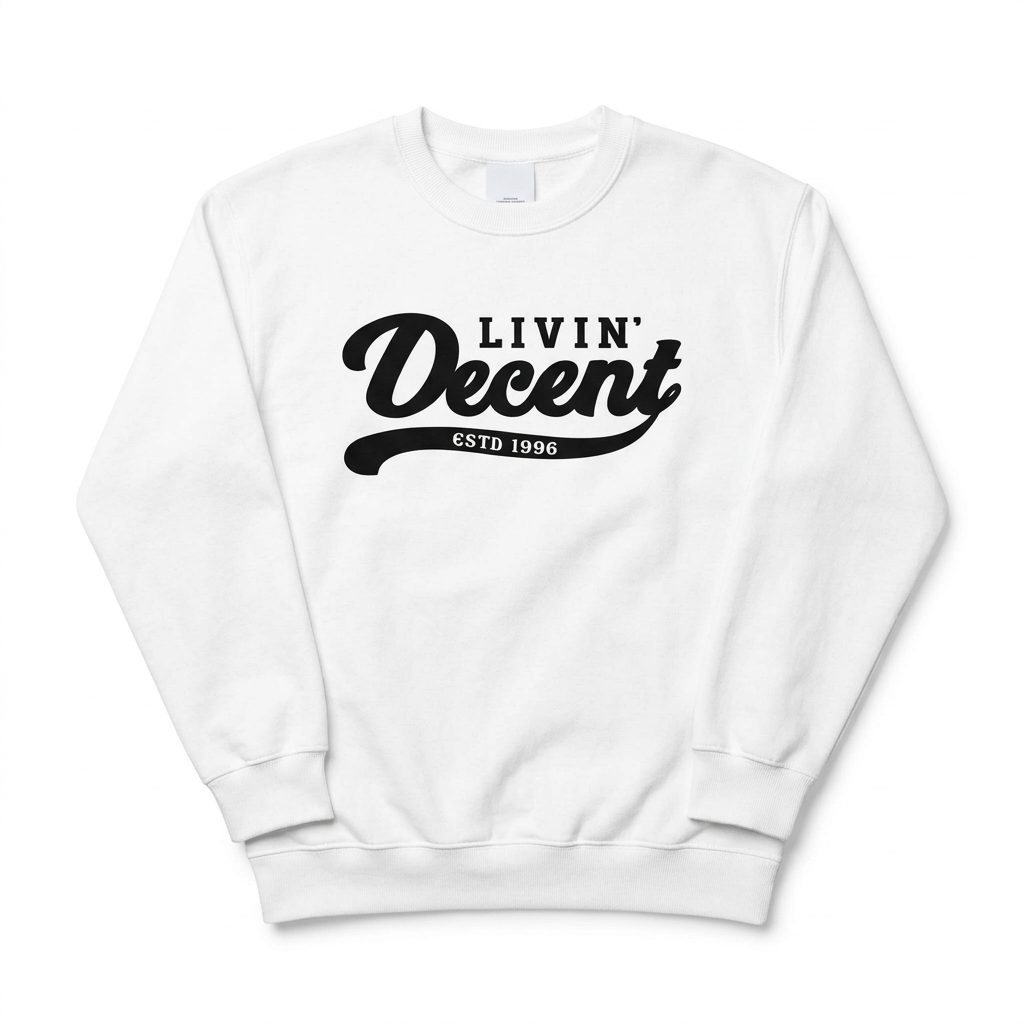 White crewneck with black logo