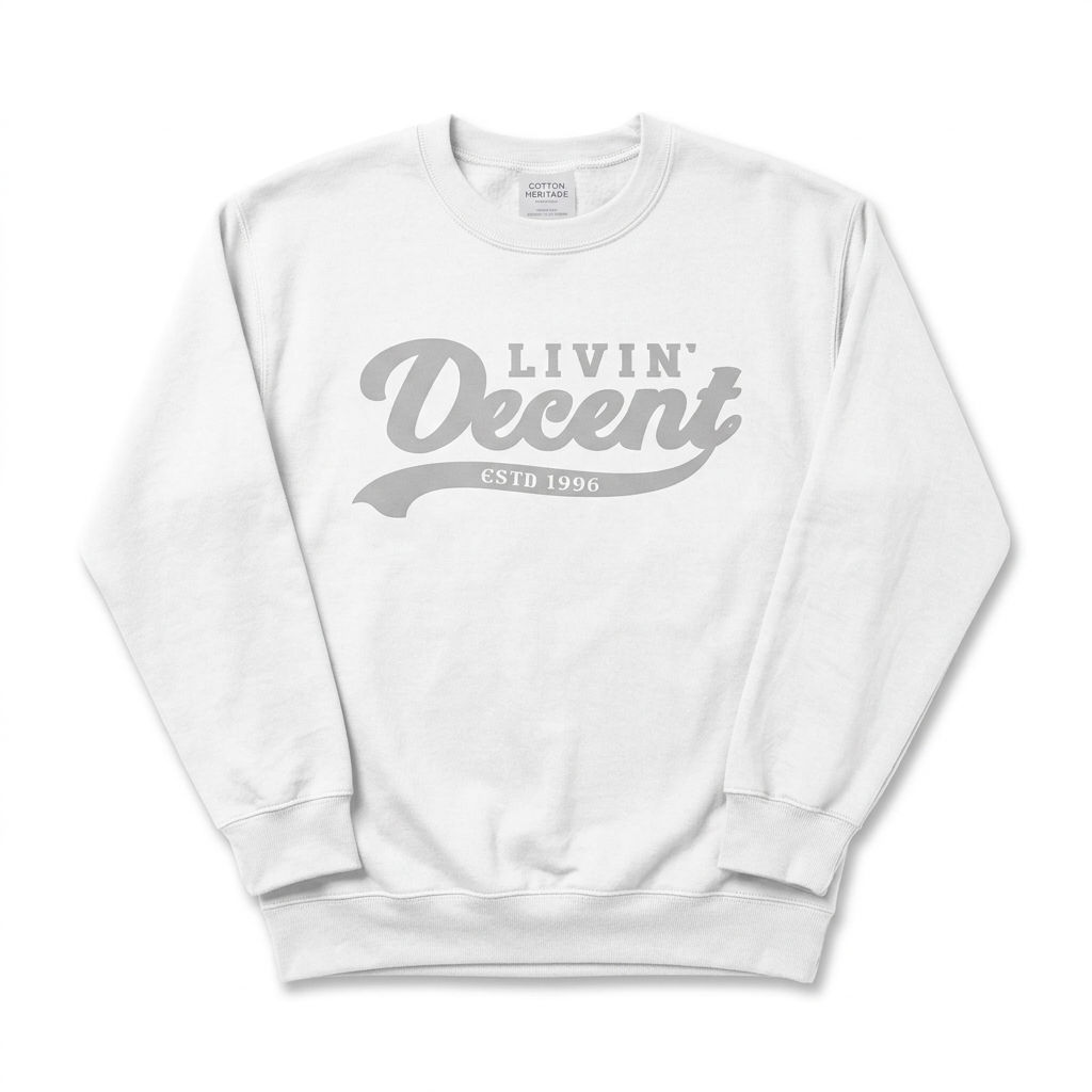 White crewneck with silver logo