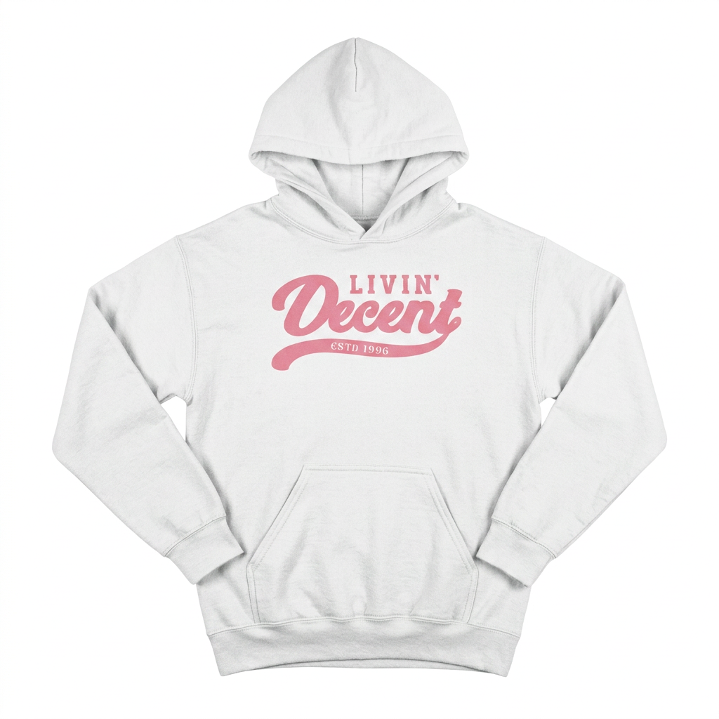 White hoodie with pink print
