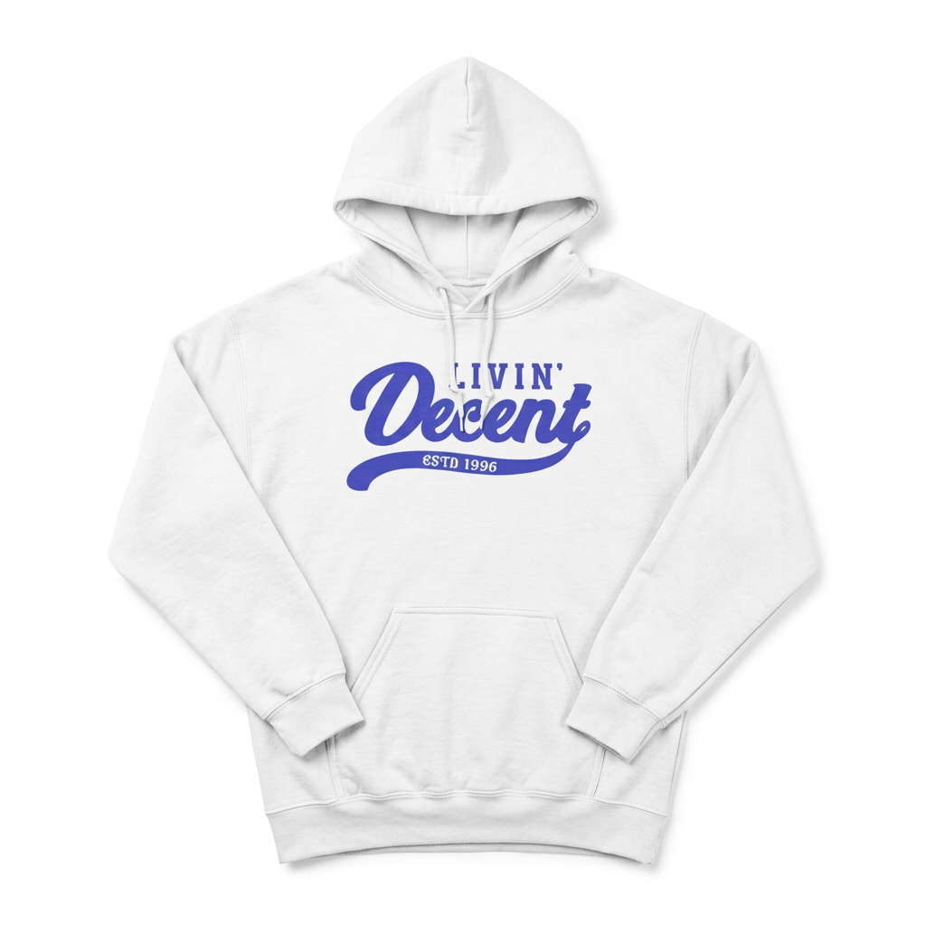 White hoodie with royal-blue print