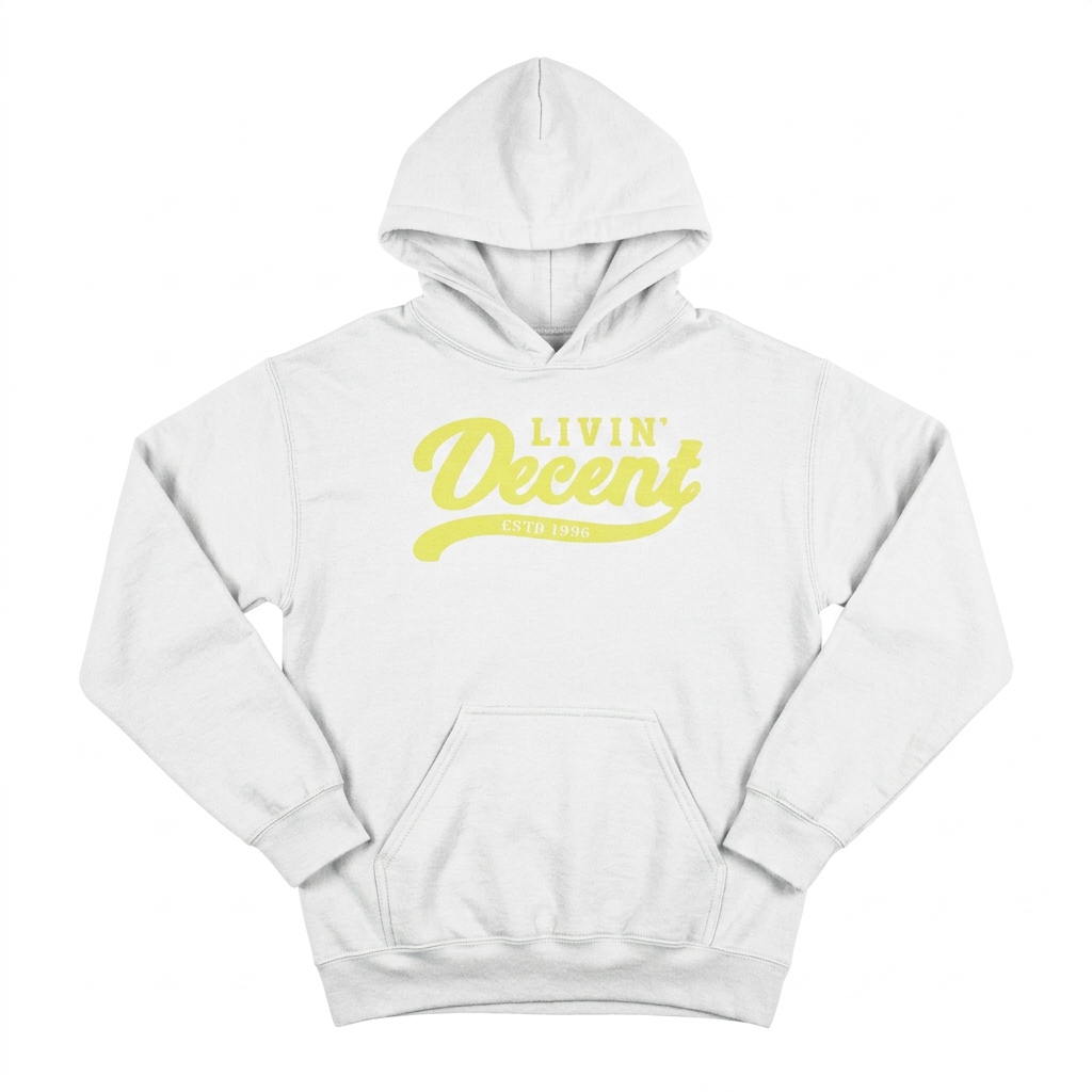 White hoodie with yellow print