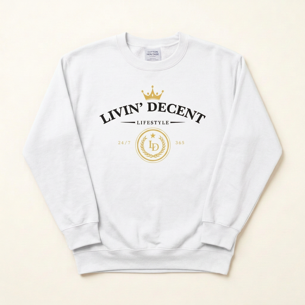 White Lifestyle crewneck with black print
