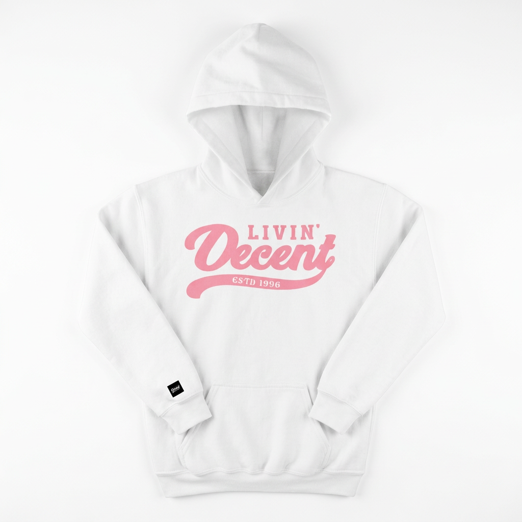 White youth hoodie with pink print