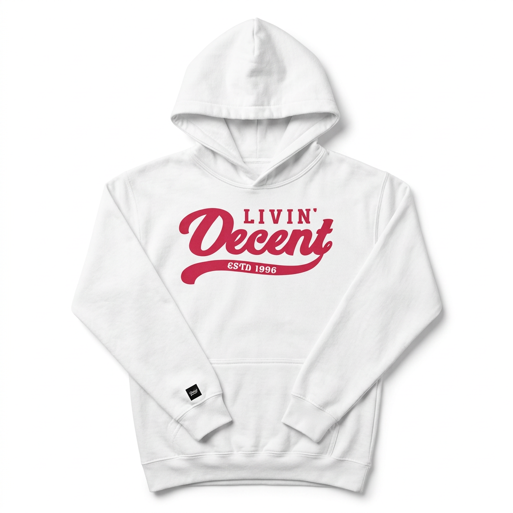 White youth hoodie with red print